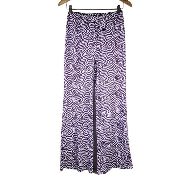 SHEIN Purple Op Art Groovy Bell Bottoms Flared High Waist Pants - Picture 2 of 11